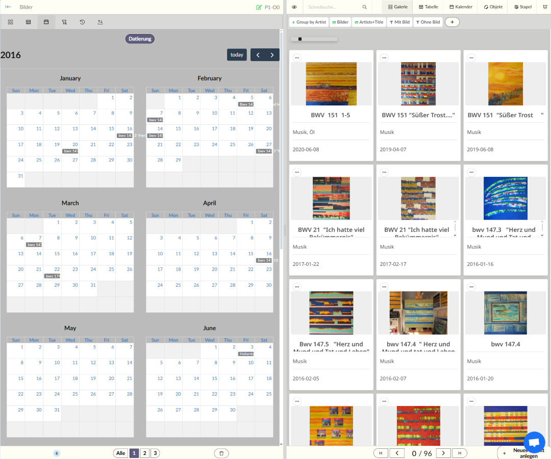 Kalender- & Galerie-Ansicht