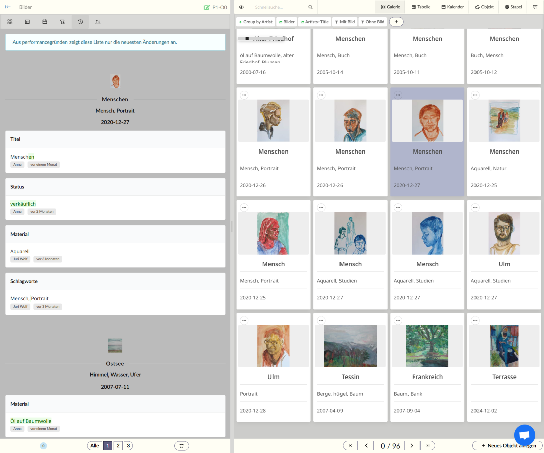 Bearbeitungsverlauf & Galerie-Ansicht